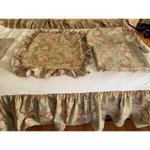 Ralph Lauren Charlotte Green Floral Print Twin Set Sheets Sham & Dust Ruffle